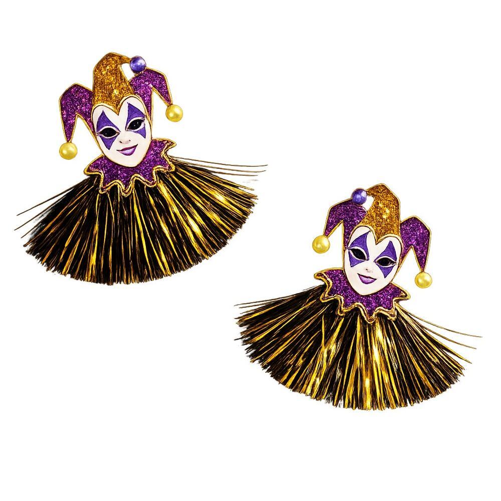 Mardi Gras Jester Tassel Fringe Earrings | Glitter | Statement